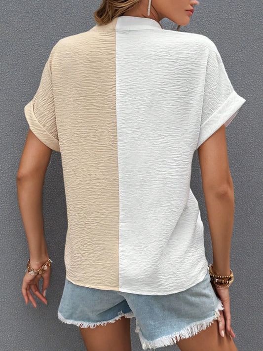 Two-Tone Button Down Shirt - Velora Luxury Fashion