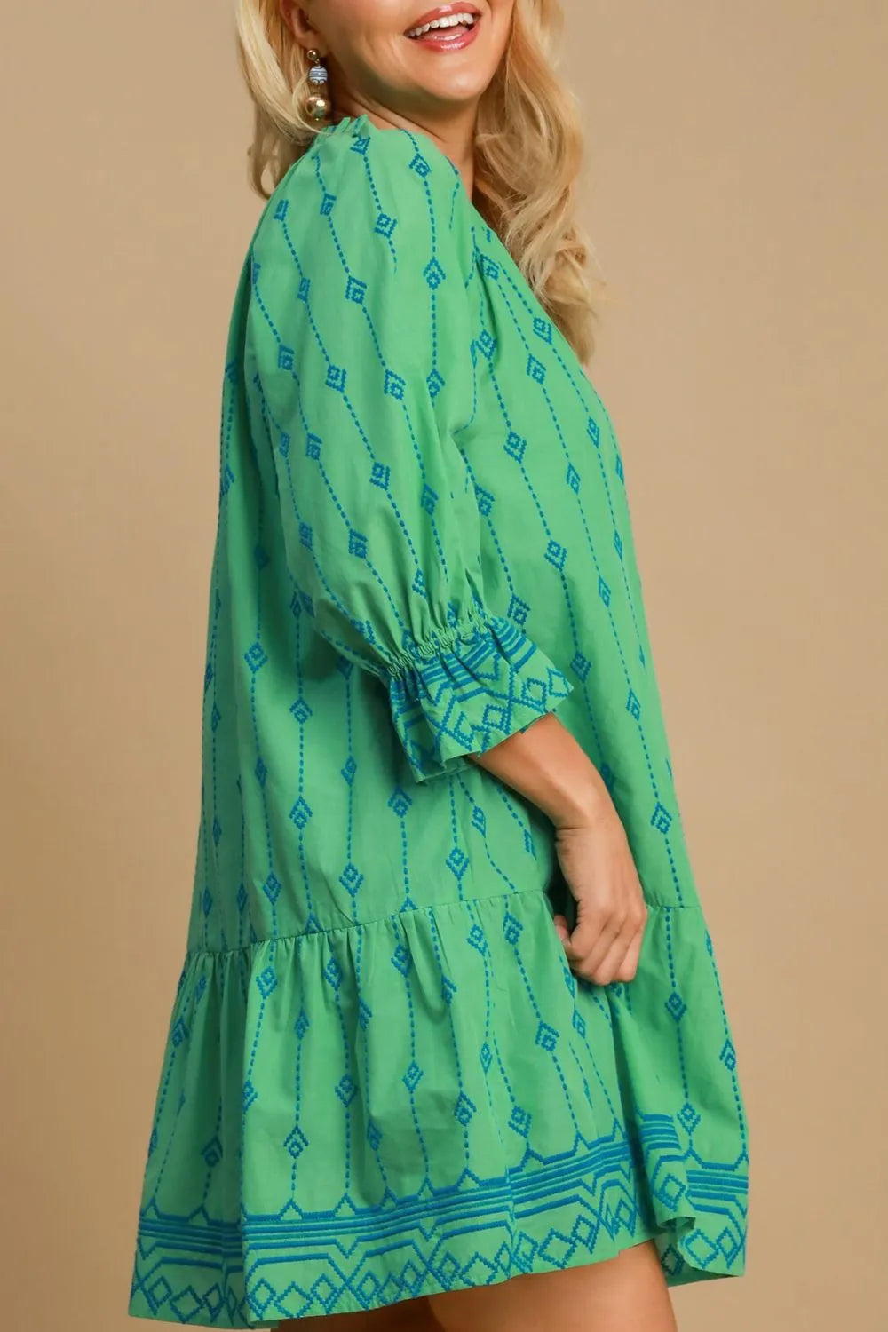 Umgee Full Size Tassel Embroidered Flounce Sleeve Mini Dress Plus Size - Velora Luxury Fashion