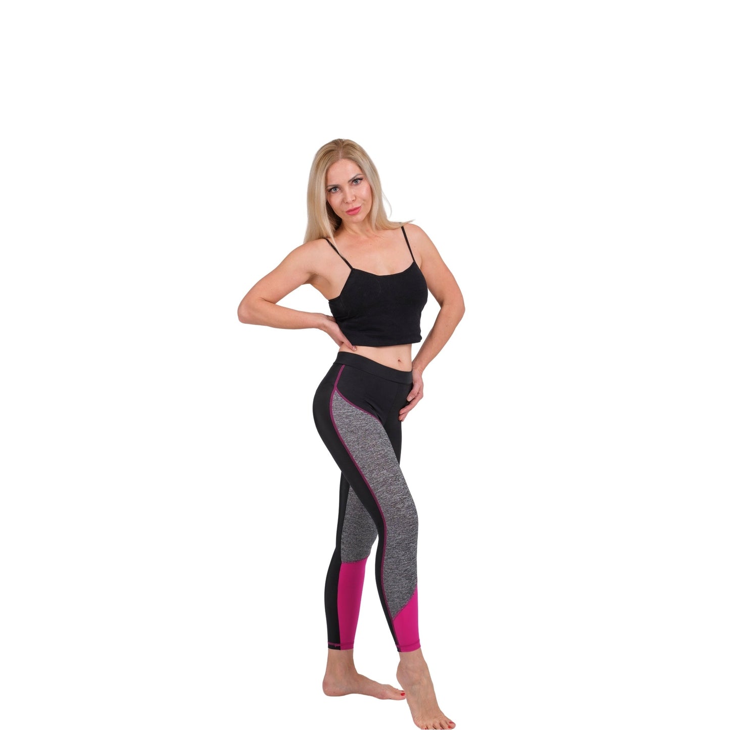 TriTone Flex Fit Yoga Leggings – Charcoal, Black & Fuchsia - Velora