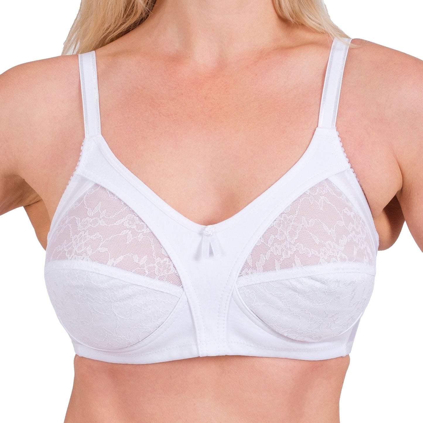 Women’s Full-Coverage Lace Bra – Wireless, Supportive & Breathable Lingerie (White, Black, Skin) - Velora