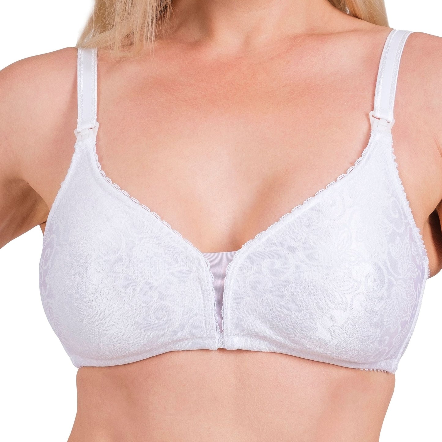 Women’s Nursing Bra – Breathable, Stretchy & Full-Coverage Maternity Bra with One-Hand Clips (White, Skin) - Velora