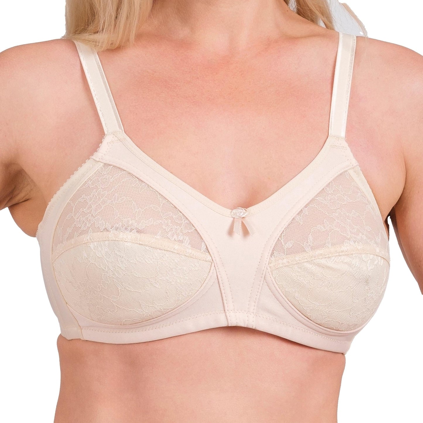 Women’s Full-Coverage Lace Bra – Wireless, Supportive & Breathable Lingerie (White, Black, Skin) - Velora