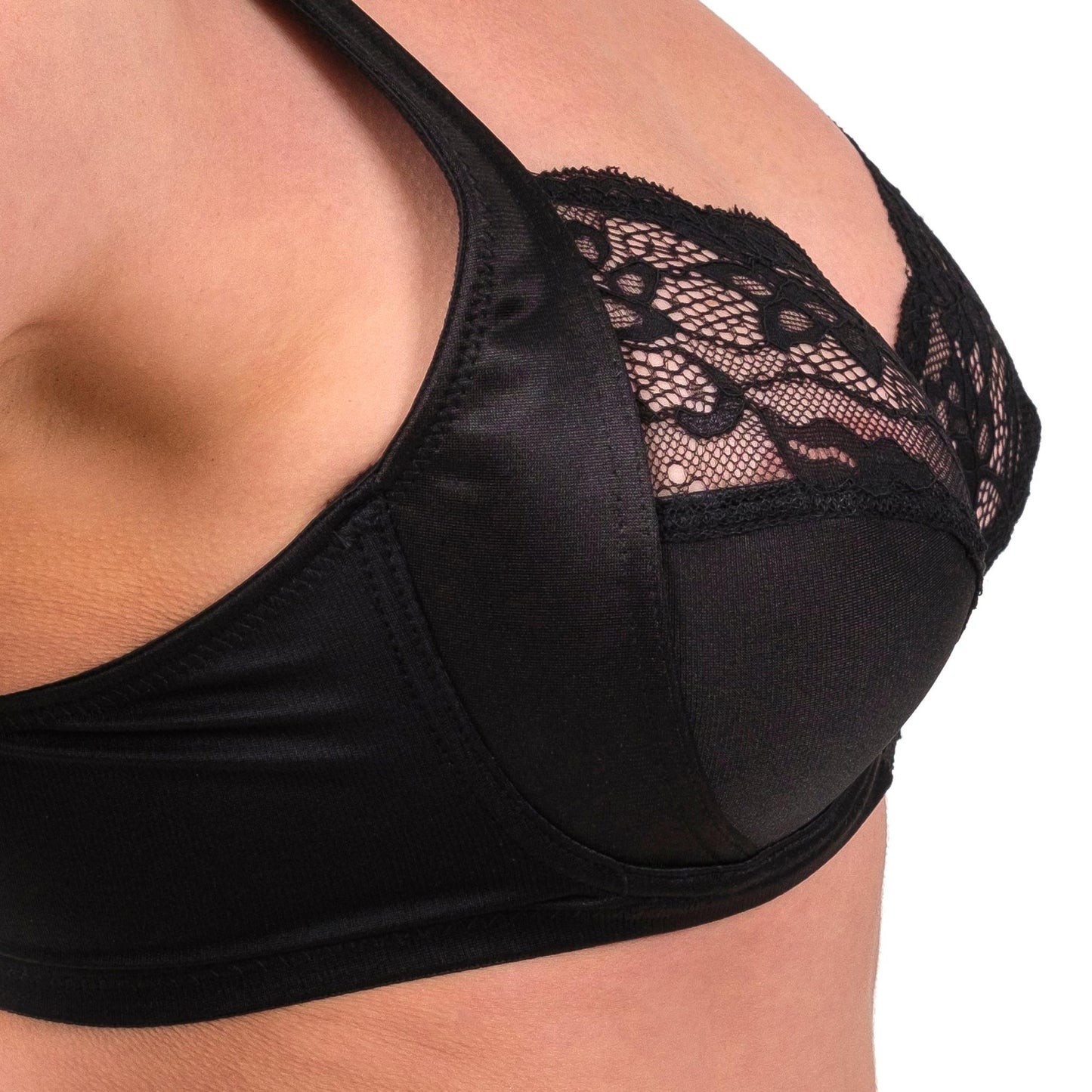 Lace-Trim Full-Coverage Support Bra – Breathable, Elegant & Underwire Everyday Lingerie (Black, Skin, White) - Velora