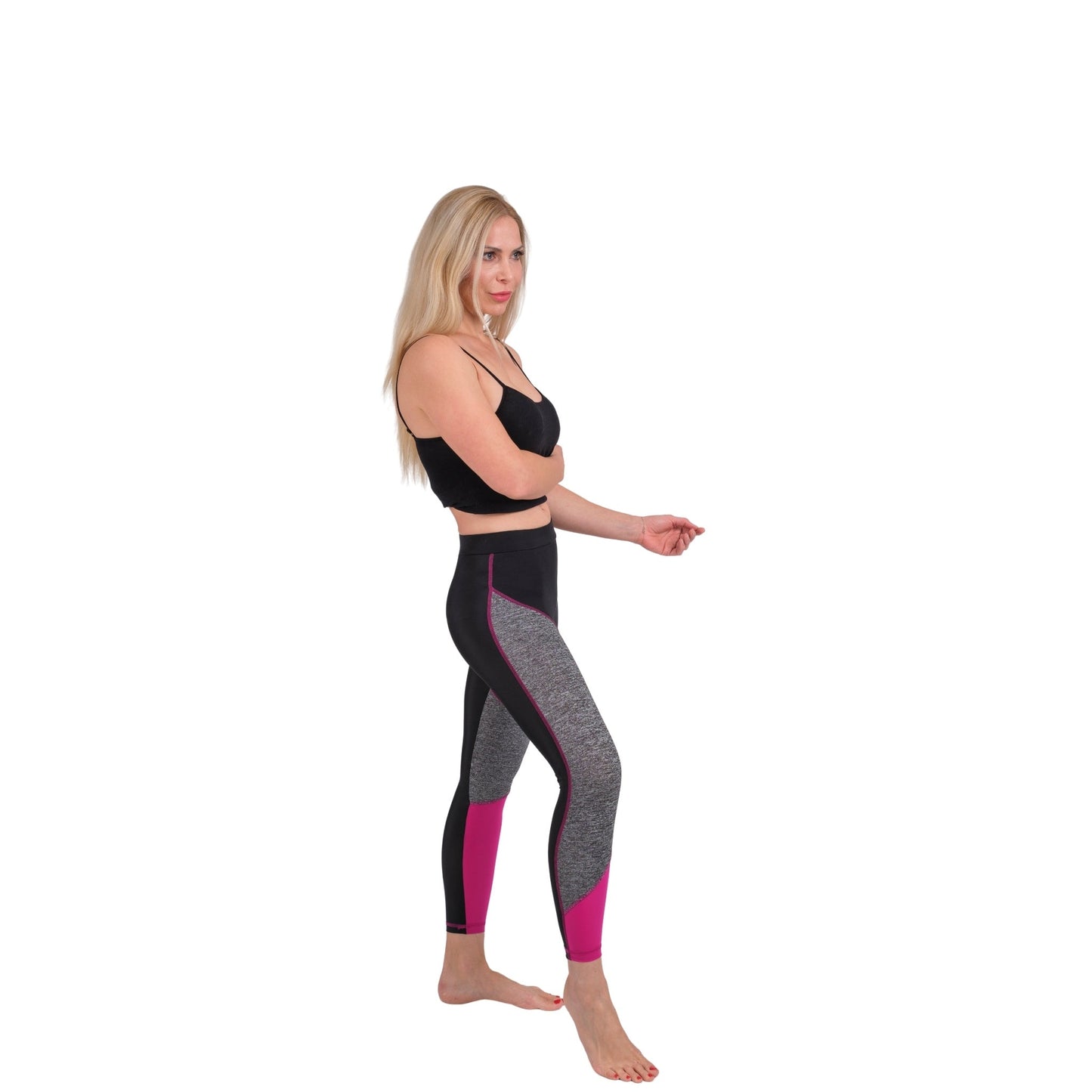 TriTone Flex Fit Yoga Leggings – Charcoal, Black & Fuchsia - Velora