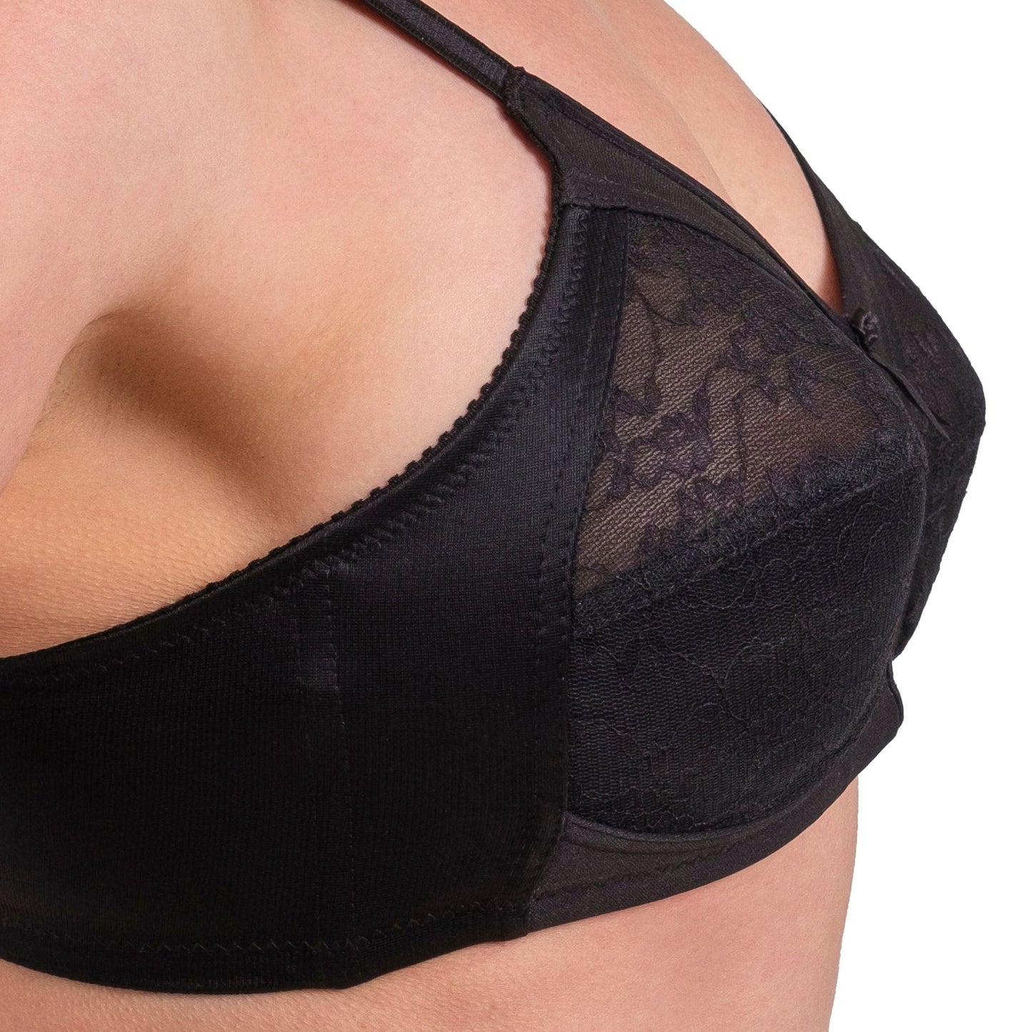 Women’s Full-Coverage Lace Bra – Wireless, Supportive & Breathable Lingerie (White, Black, Skin) - Velora