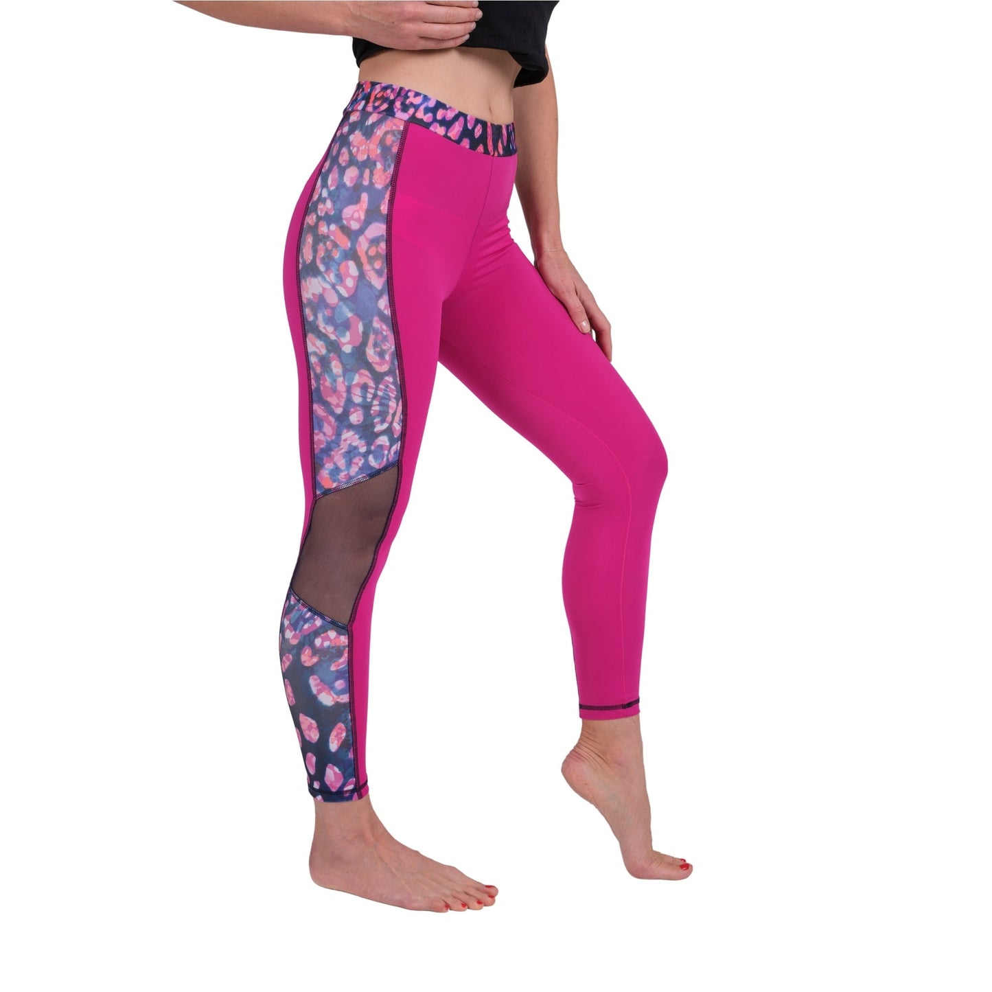 High Waist Leopard-Print Mesh Leggings – Women’s Athletic Stretch Fit Pants - Velora