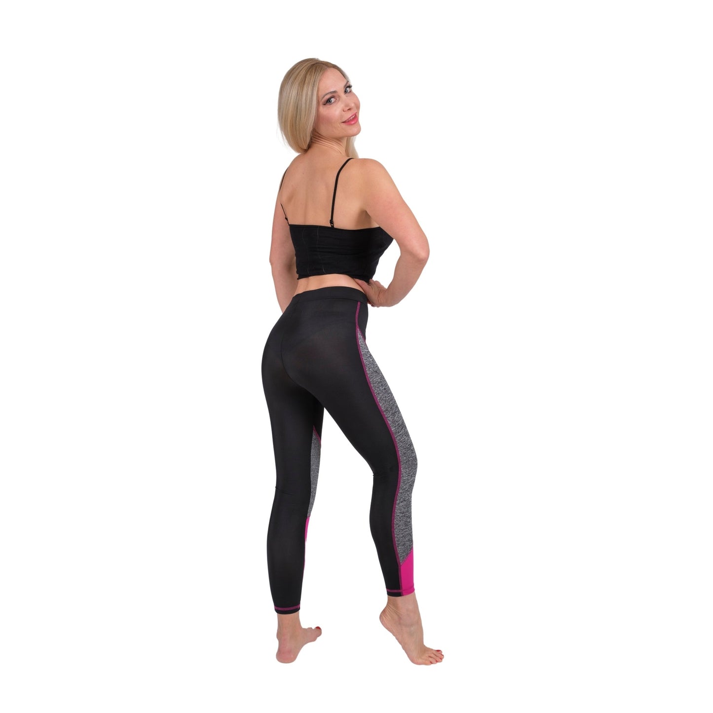 TriTone Flex Fit Yoga Leggings – Charcoal, Black & Fuchsia - Velora