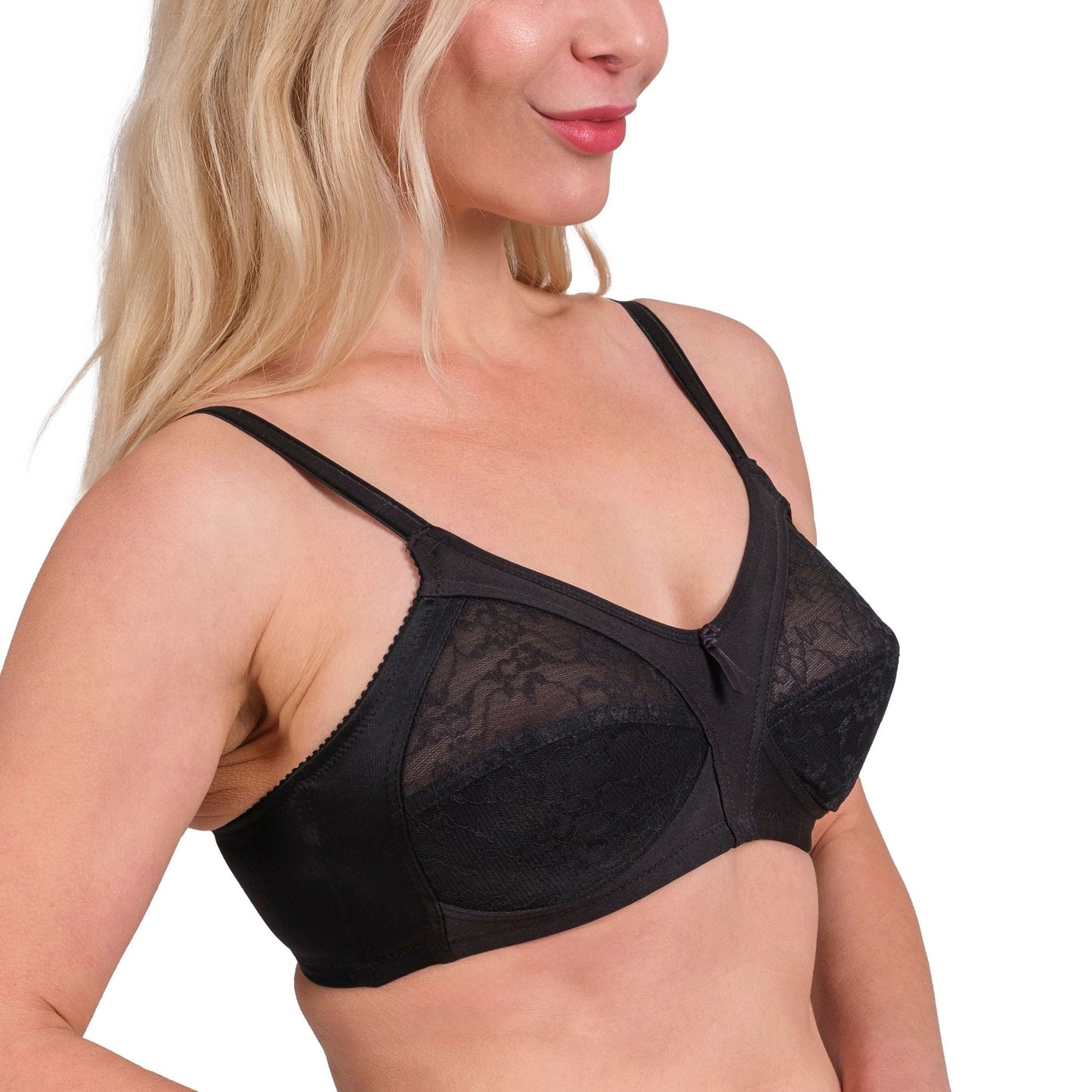 Women’s Full-Coverage Lace Bra – Wireless, Supportive & Breathable Lingerie (White, Black, Skin) - Velora