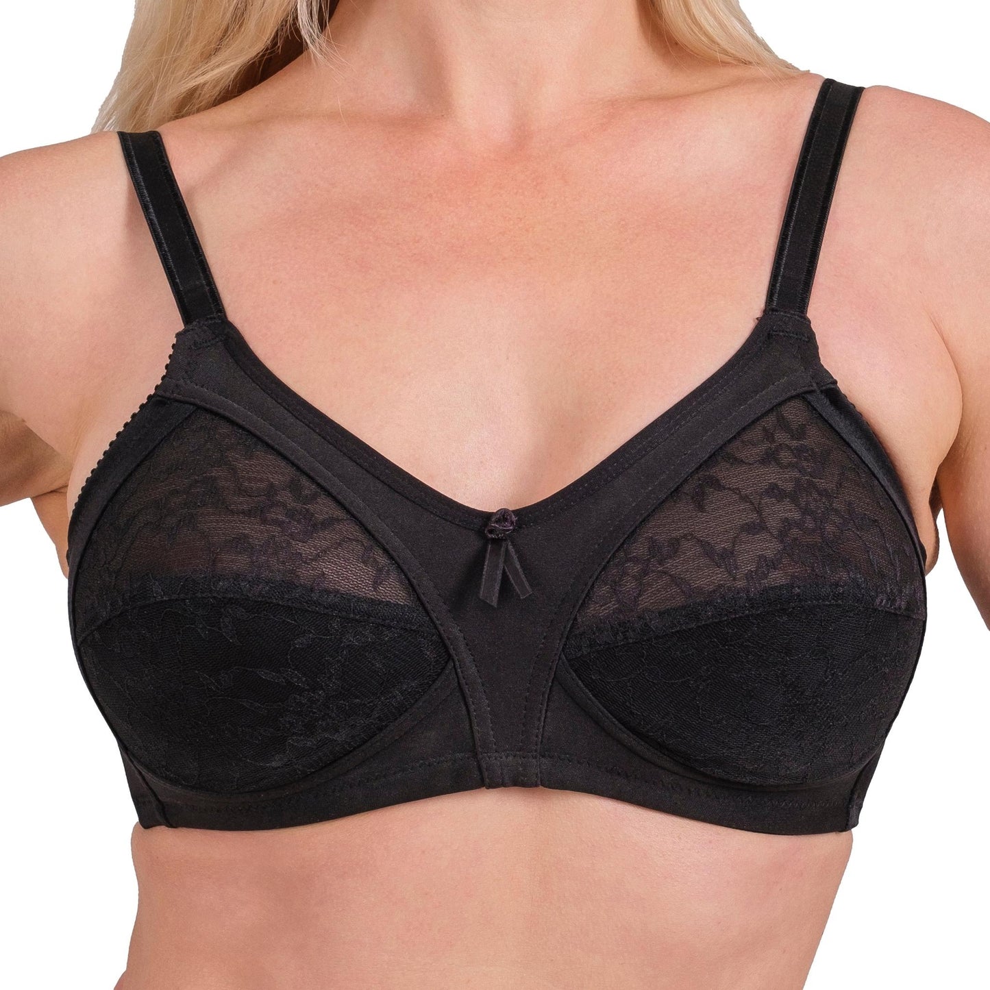 Women’s Full-Coverage Lace Bra – Wireless, Supportive & Breathable Lingerie (White, Black, Skin) - Velora