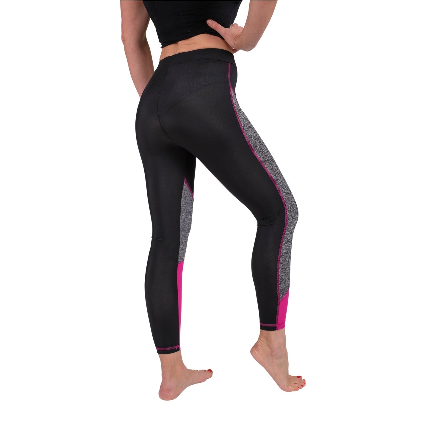 TriTone Flex Fit Yoga Leggings – Charcoal, Black & Fuchsia - Velora