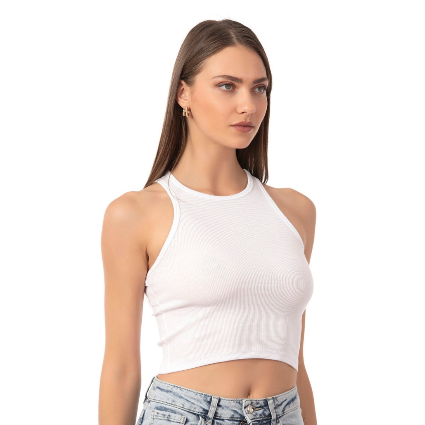Women’s Ribbed High-Neck Crop Tank Top – Stretchy, Breathable Cotton Blend for Casual & Active Wear - Velora