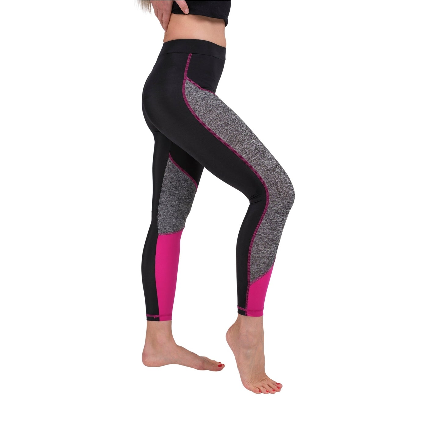 TriTone Flex Fit Yoga Leggings – Charcoal, Black & Fuchsia - Velora