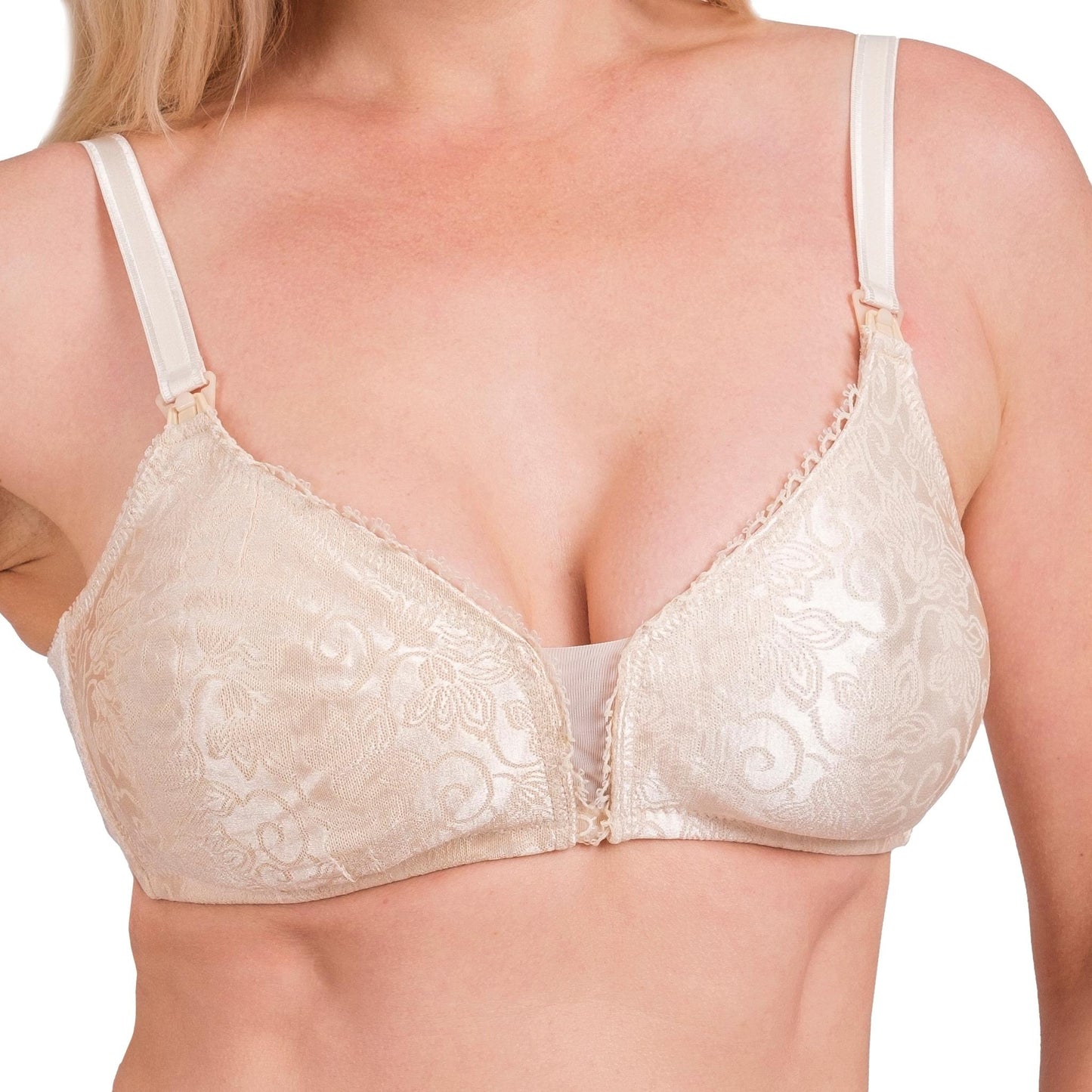 Women’s Nursing Bra – Breathable, Stretchy & Full-Coverage Maternity Bra with One-Hand Clips (White, Skin) - Velora