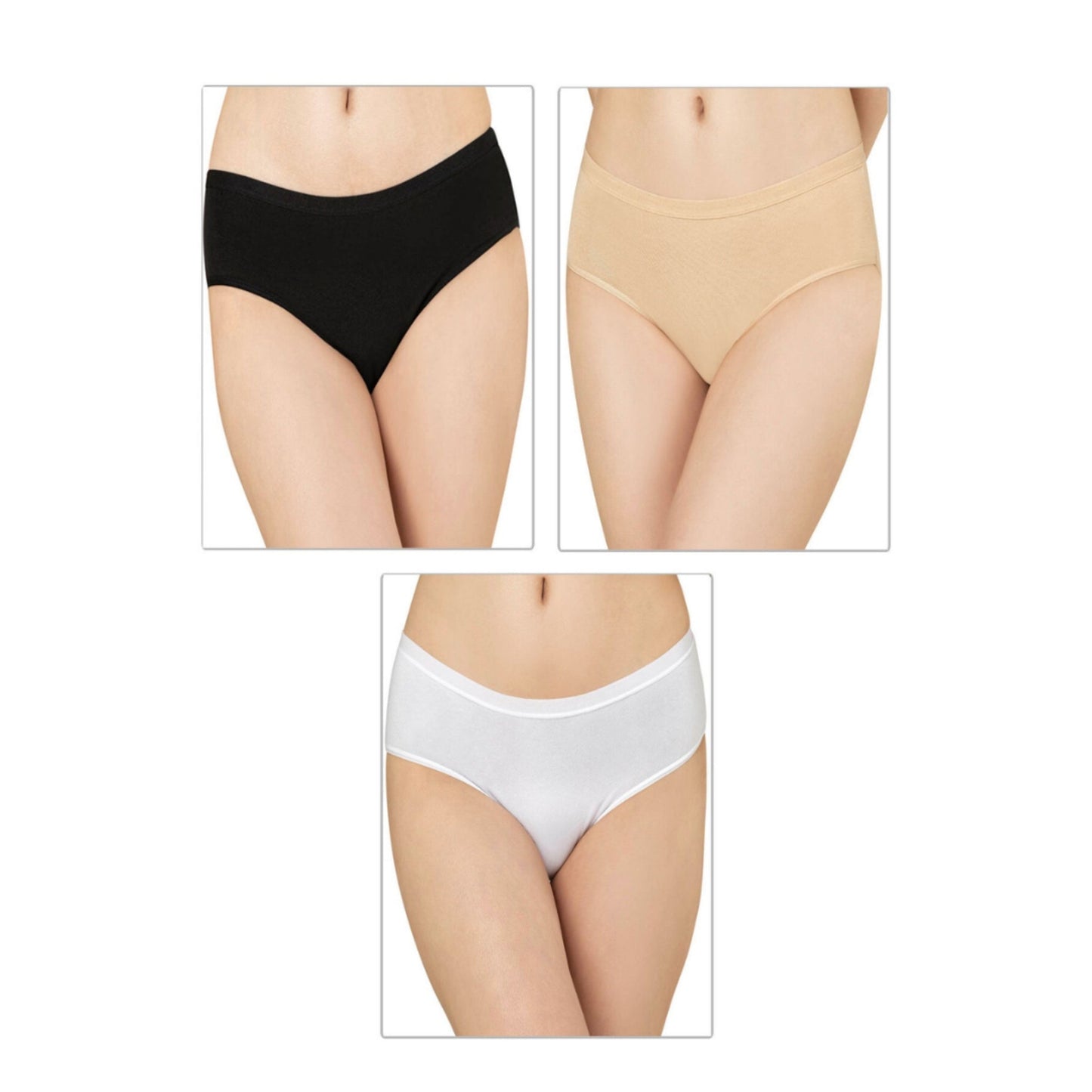 Women’s Cotton Brief Panties – 3-Pack Full-Coverage Underwear, Soft Stretch & Breathable Comfort (Black, Skin, White) - Velora