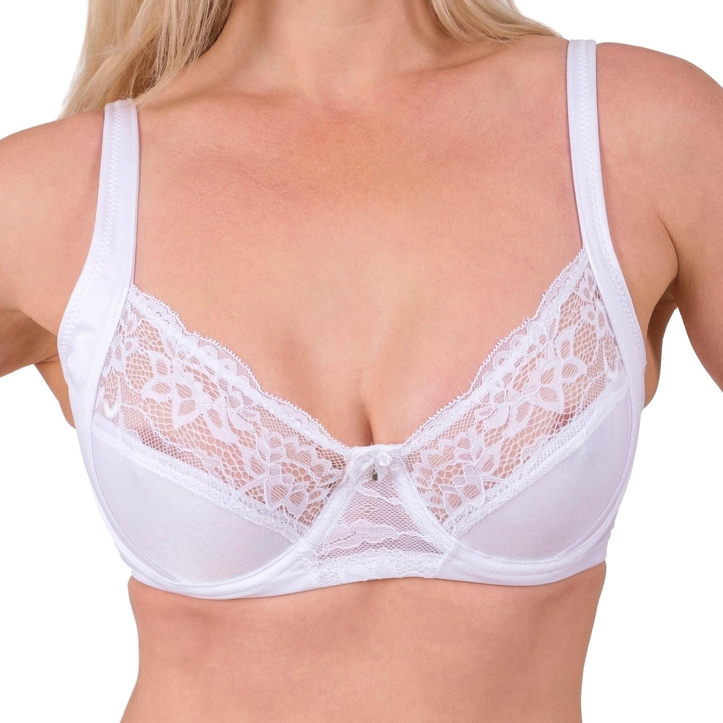 Lace-Trim Full-Coverage Support Bra – Breathable, Elegant & Underwire Everyday Lingerie (Black, Skin, White) - Velora