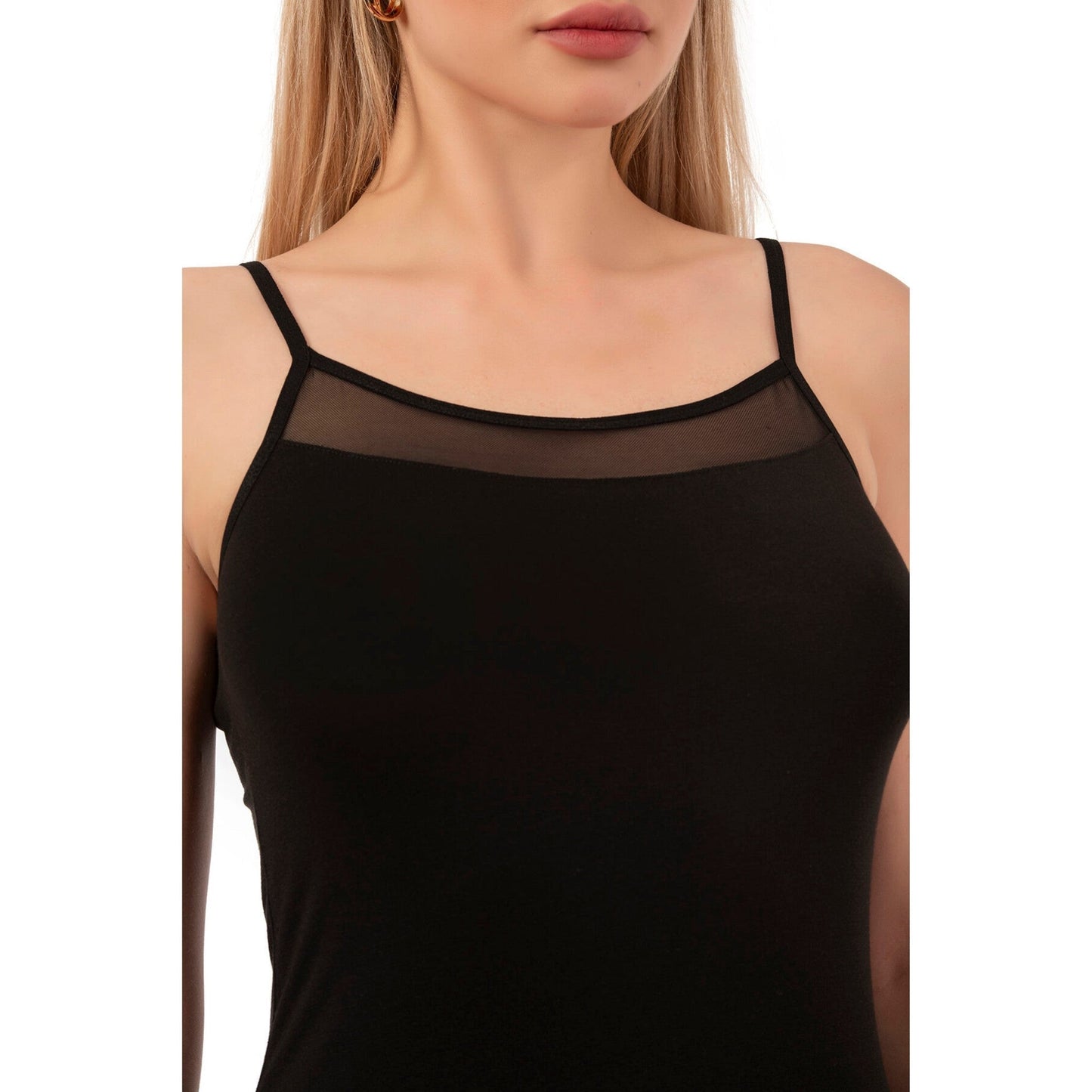 Women’s Cotton Modal Camisole with Mesh Detail – Soft Stretch Tank Top with Thin Straps - Velora
