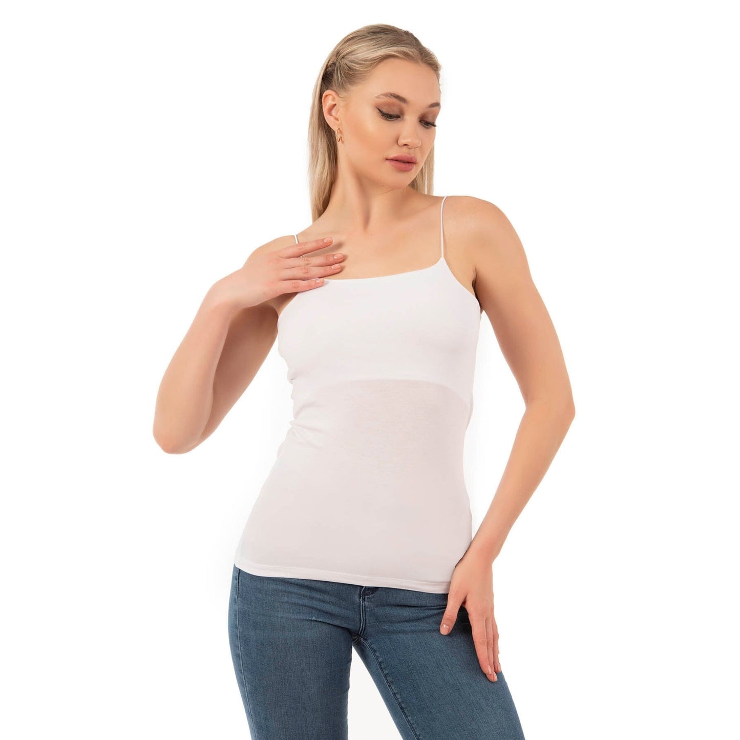 Women's Cotton-Modal Camisole Top – Soft Stretch Knit Tank with Thin Straps - Velora
