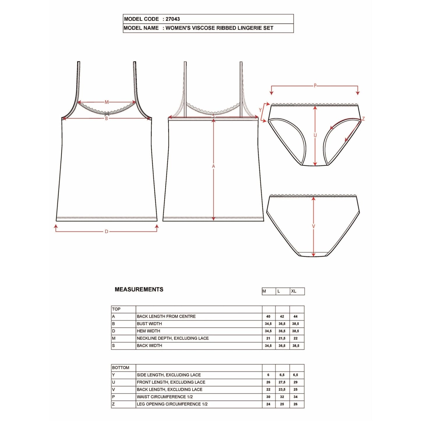Two-Piece Women’s Ribbed Camisole & Panty Set – Soft Lace Trim Viscose Loungewear - Velora