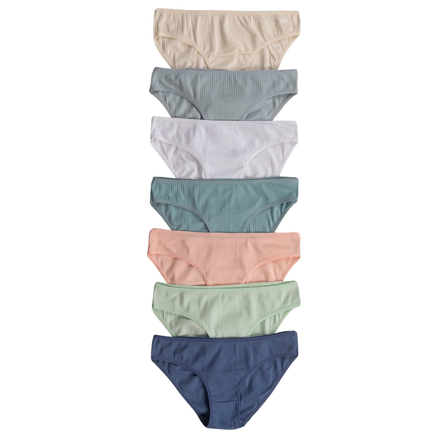 7-Pack Women’s Ribbed Cotton Bikini Panties – Stretch Slip Brief Underwear Set - Velora