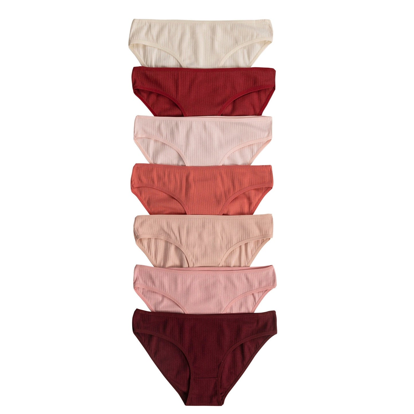 7-Pack Women’s Ribbed Cotton Bikini Panties – Stretch Slip Brief Underwear Set - Velora