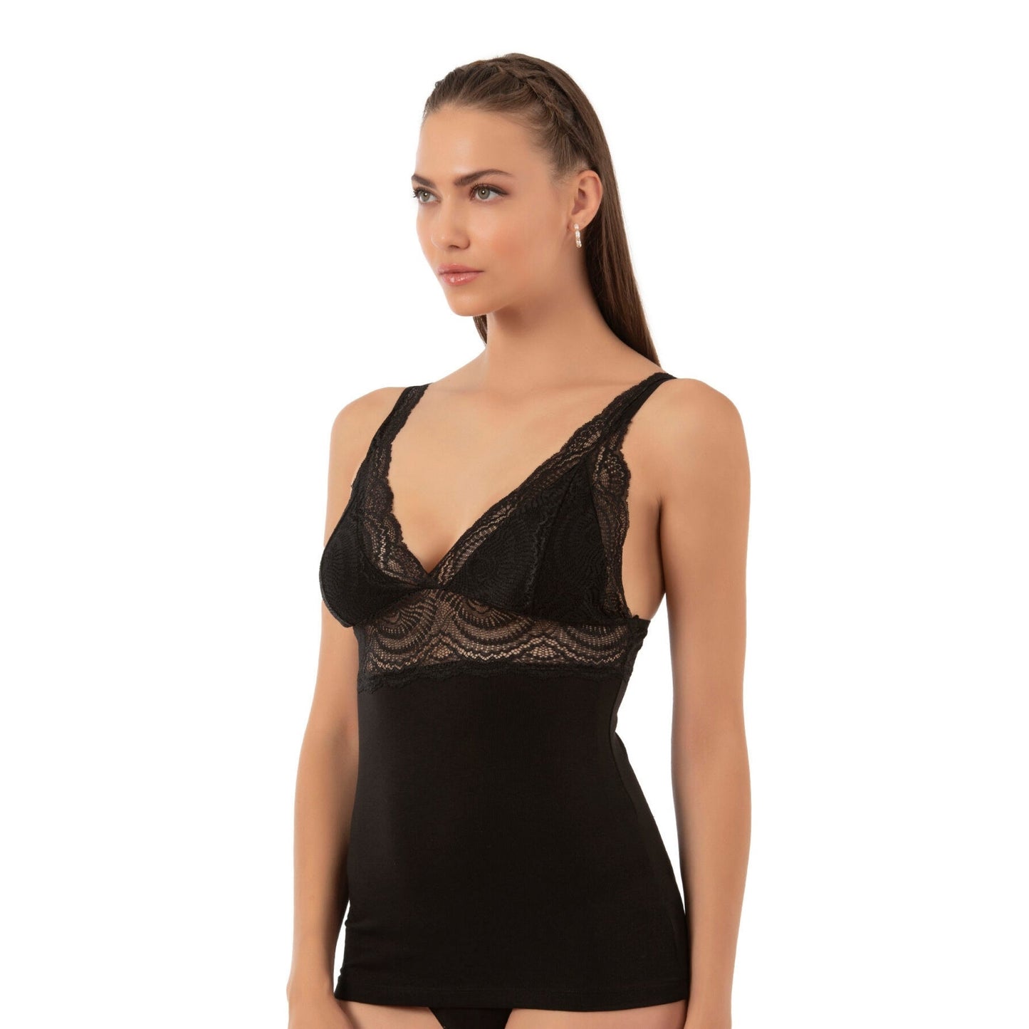 Women’s Lace Trim Cotton Modal Camisole – V-Neck Stretch Tank Top with Wide Straps - Velora