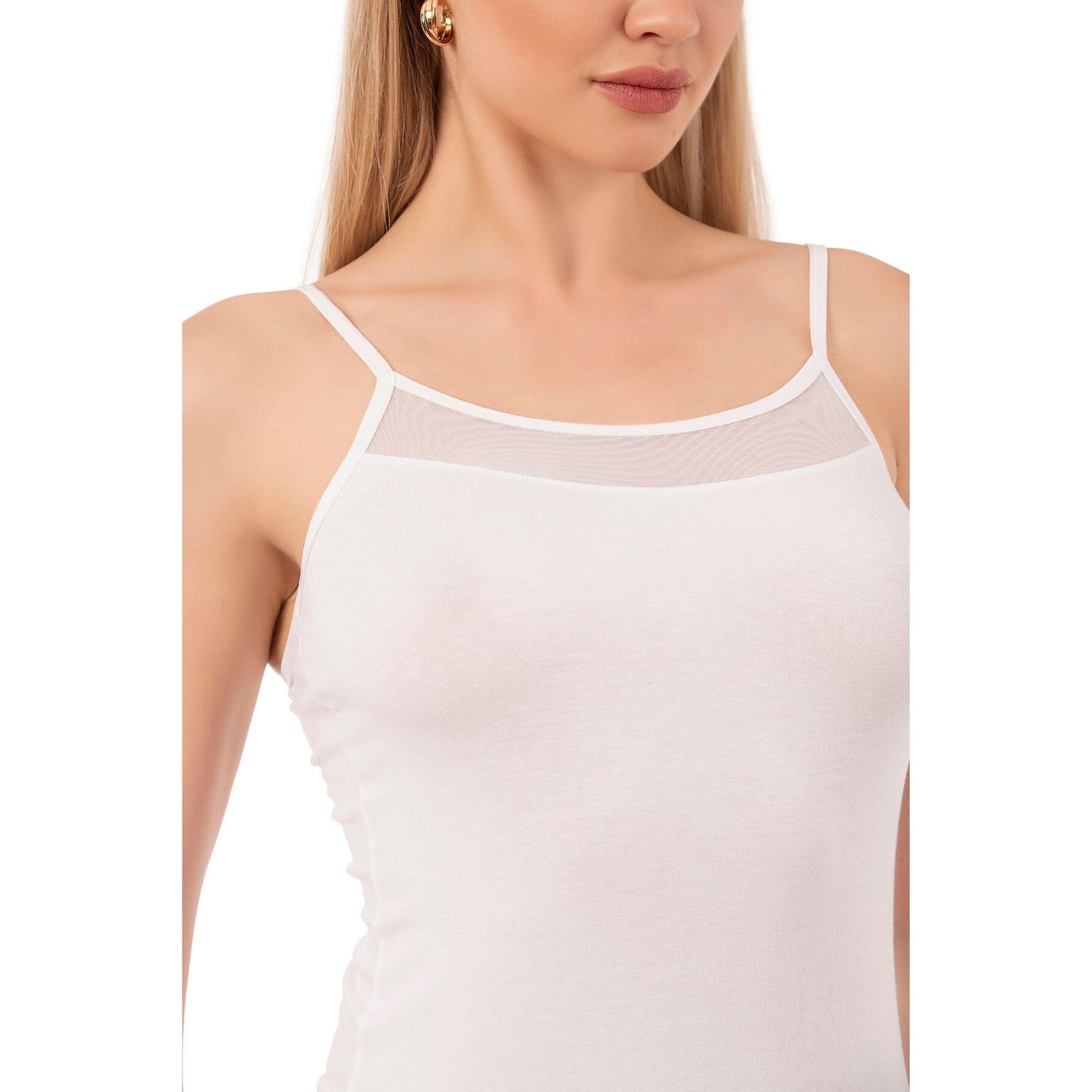 Women’s Cotton Modal Camisole with Mesh Detail – Soft Stretch Tank Top with Thin Straps - Velora