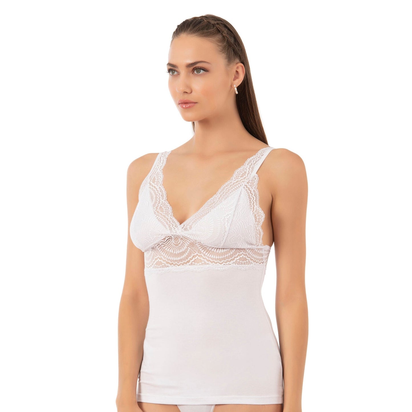 Women’s Lace Trim Cotton Modal Camisole – V-Neck Stretch Tank Top with Wide Straps - Velora