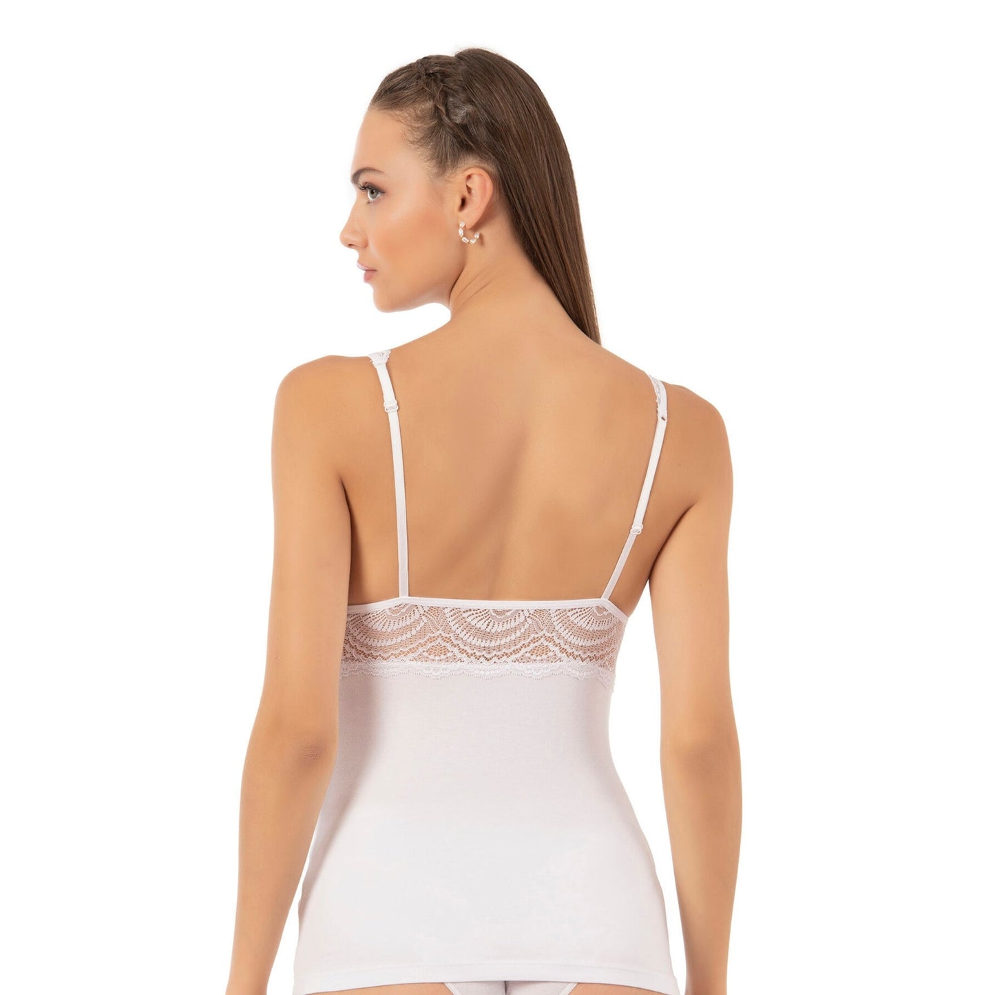 Women’s Lace Trim Cotton Modal Camisole – V-Neck Stretch Tank Top with Wide Straps - Velora