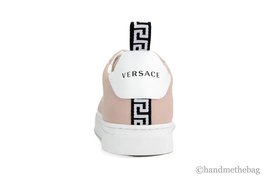 Versace Powder Blush Vitello Leather Signature Lace Sneakers - Velora Luxury Fashion