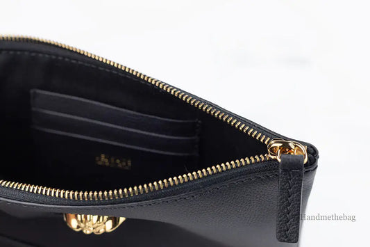 Versace Small Black Leather Wristlet Clutch Pouch - Velora Luxury Fashion