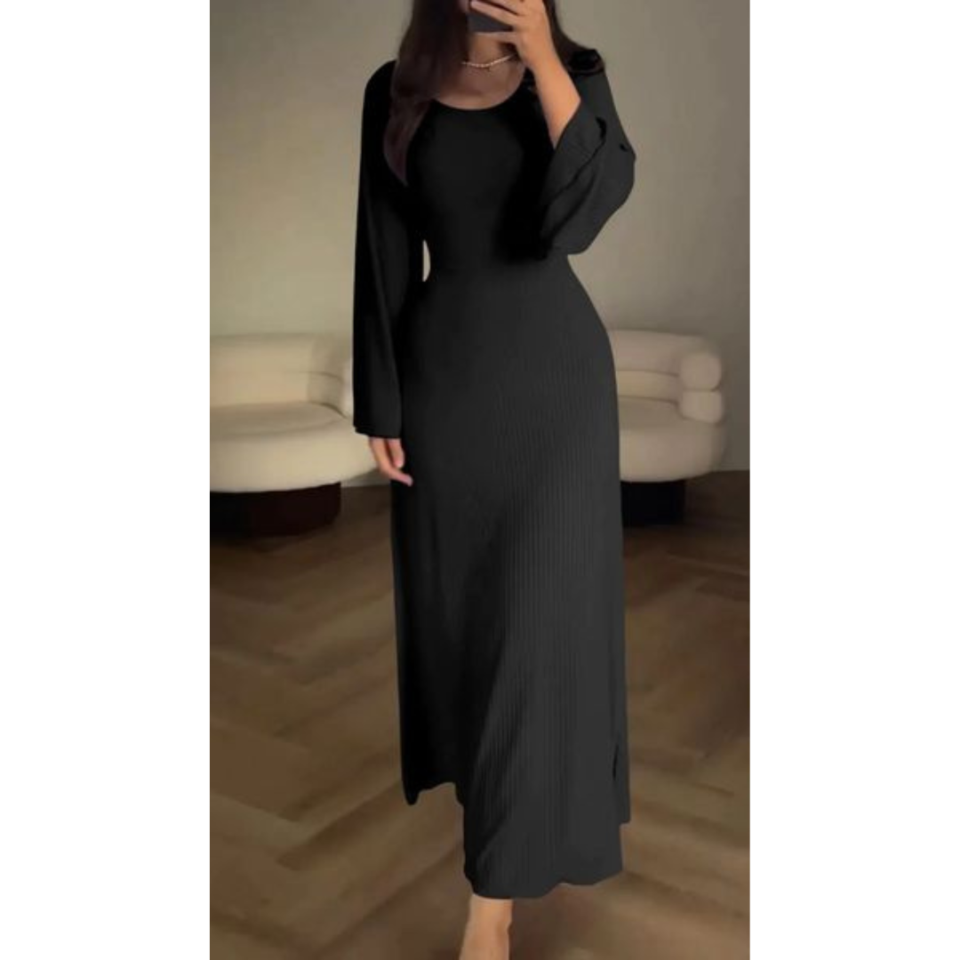 Women's Maxi Dress Black Acrylic Knit - Velora