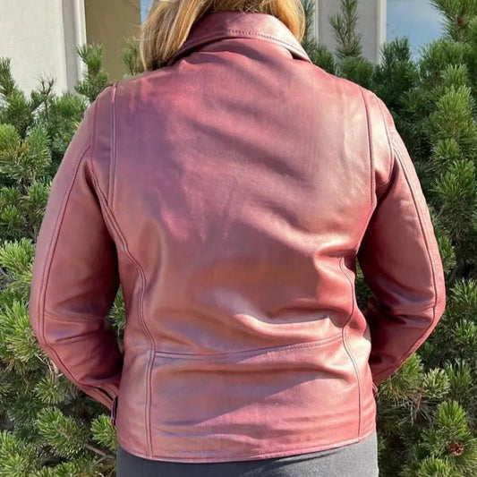 Women's Lamb Leather Biker Style Jacket with Belt - Velora Luxury Fashion