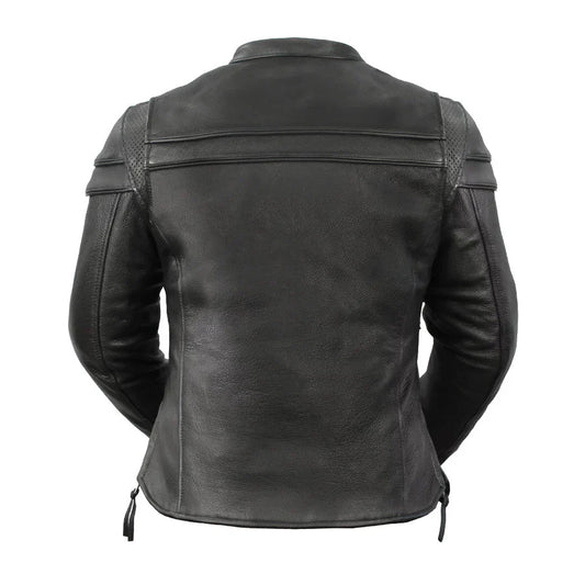 Women's Motorcycle Jacket. Vented Cowhide with Zip-Out Thermal Liner - Velora Luxury Fashion