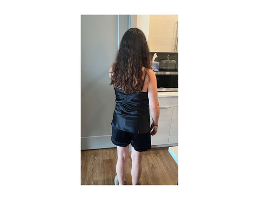 Women's Mulberry Silk Camisole and Boxer Pajama Set Black - Velora Luxury Fashion