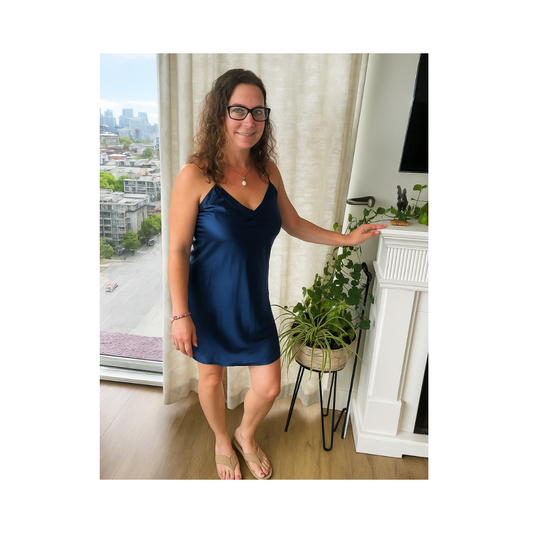 Women's Short Nightgown Mulberry Silk Navy - Velora Luxury Fashion