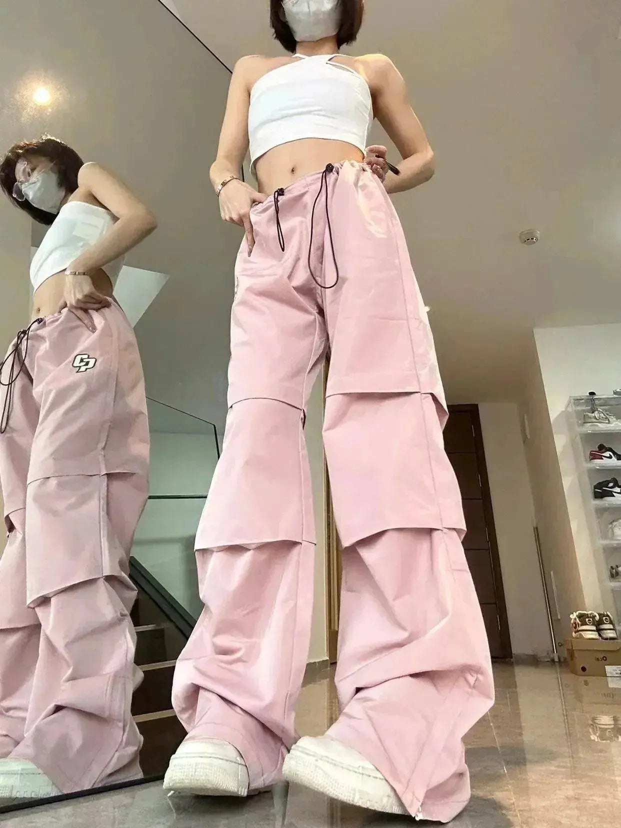 Women's Retro Pleated Pink Overalls