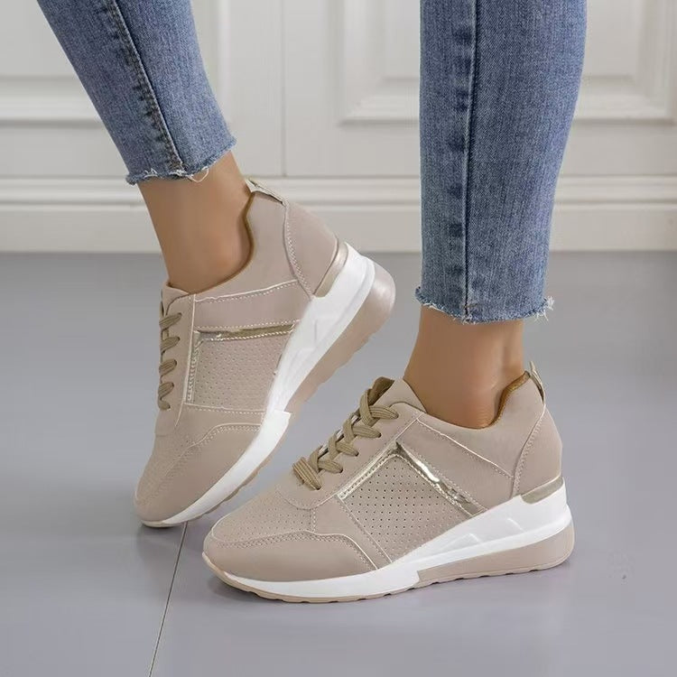 Women's Breathable Casual Sneakers with Platform Sole and Lace-Up Design - Velora