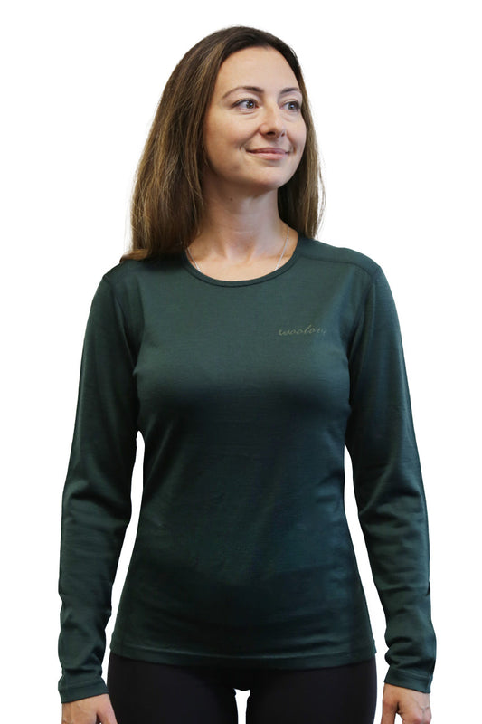 Women's 100% Merino Wool Base Layer Long Sleeve Crew Neck Shirt 190 GSM - Velora