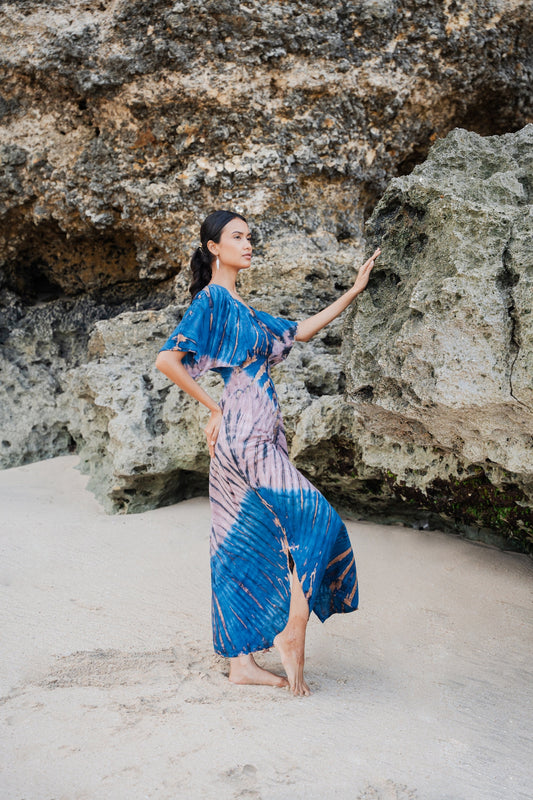 Tie Dye Lapis Ombre Maxi Dress - Blue & Pink