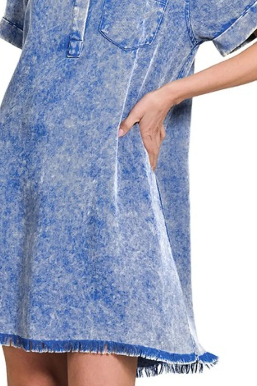 Zenana Tencel Mineral Washed Collared Shirts Dress - Velora Luxury Fashion