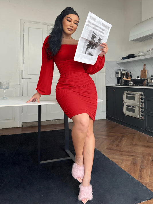 Zip-Back Ruched Bodycon Dress - Velora