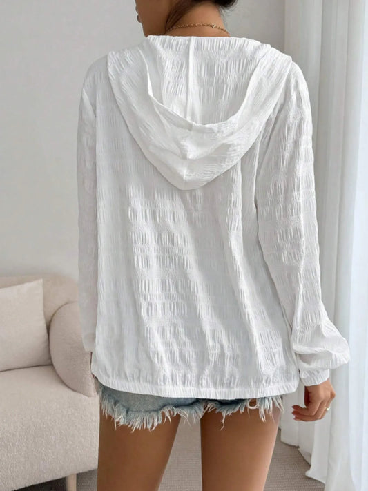 Zip Up Long Sleeve Hooded Outerwear - Velora