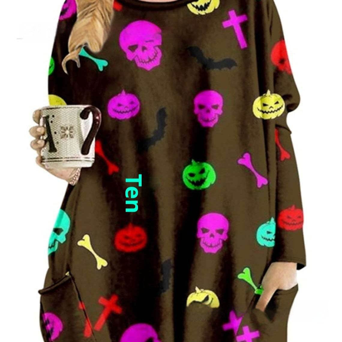 Women's Round Neck Mid-length Long-sleeved T-shirt With Pockets - Velora