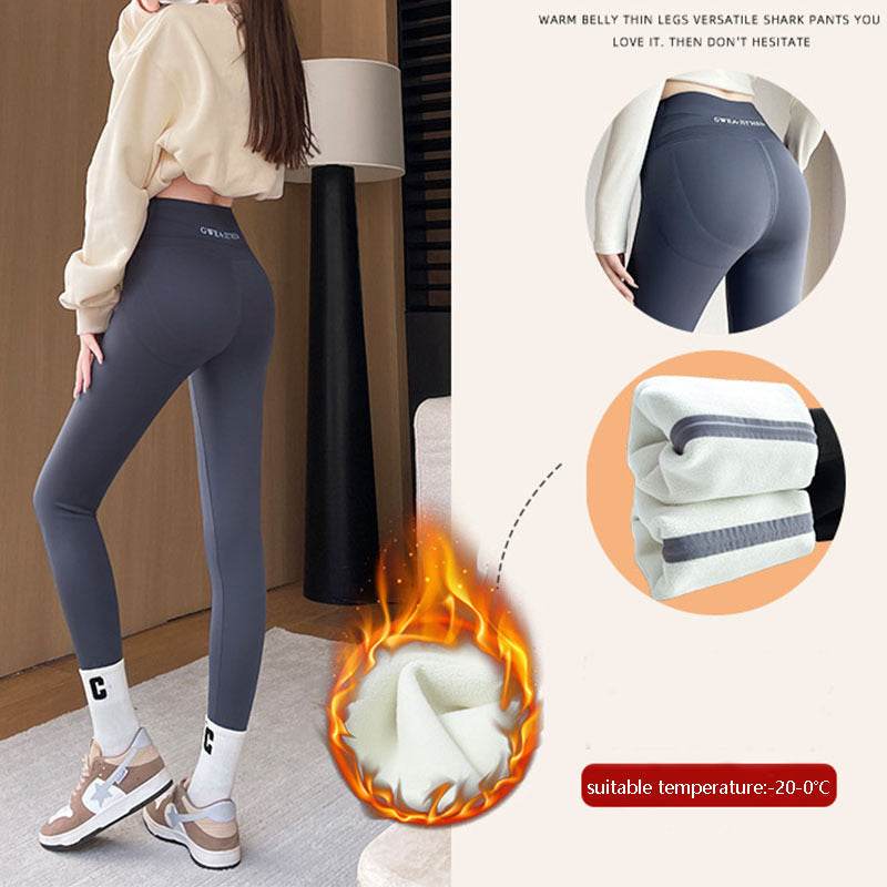 Fleece Thickened Leggings Winter -20 To 5 Shark Pants For Women High Waist Tight Skinny Tummy Control Buttocks Slimming Yoga Pants - Velora