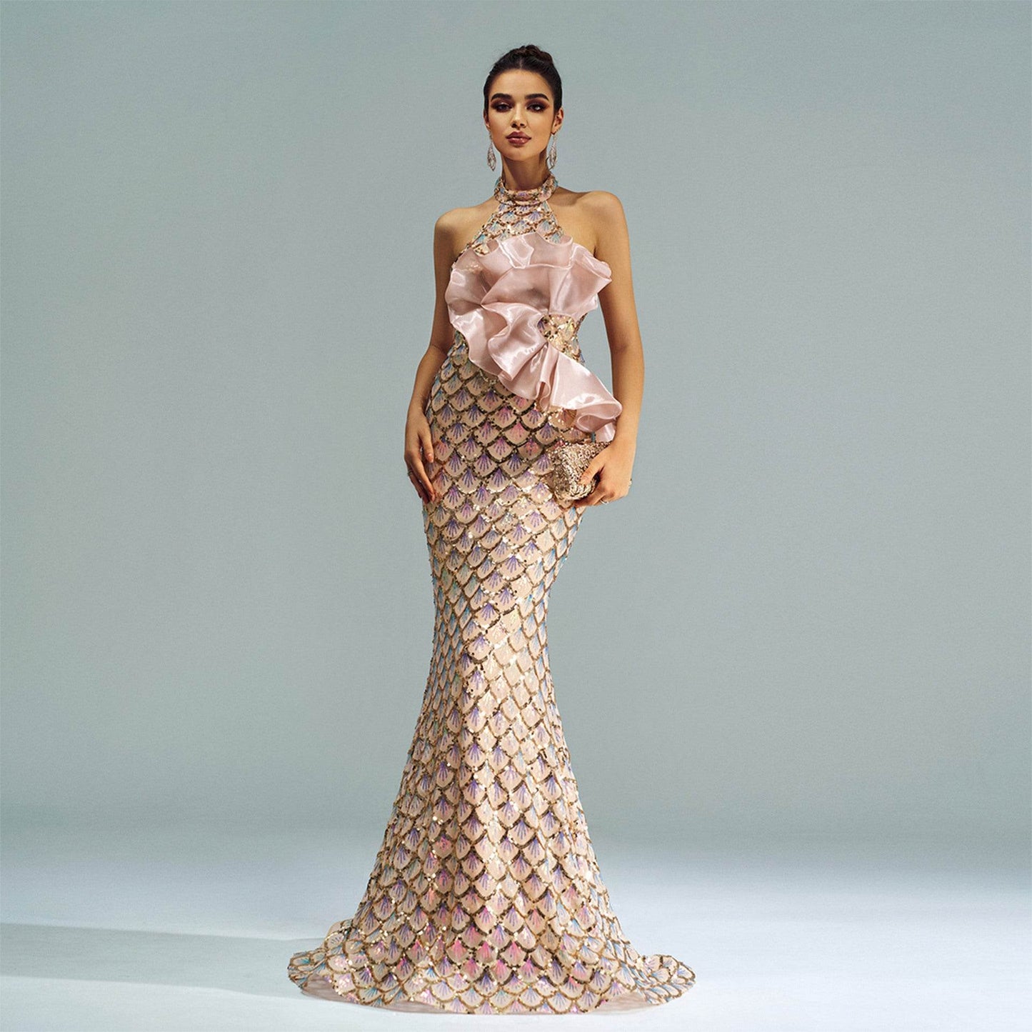 Halter Sequined Mermaid Evening Dress - Velora