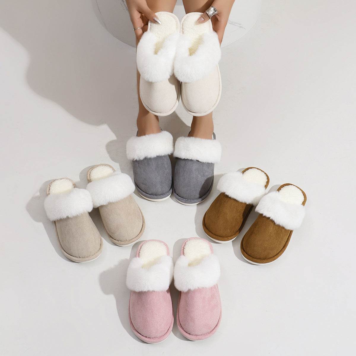 Winter Warm Plush Slippers Home Indoor Non-slip Bedroom Floor Soft Fuzzy Slipper For Couple Fashion Solid House Shoes - Velora