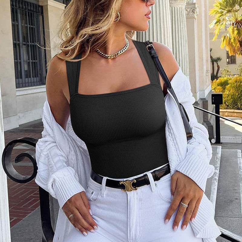 Thread Square Neck Jumpsuit Sleeveless Slim Fit Tank Top Summer Shapewear - Velora