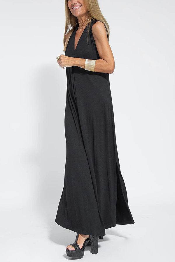 New Solid Color V-neck Sleeveless Dress Long Cardigan Jacket Suit For Women - Velora