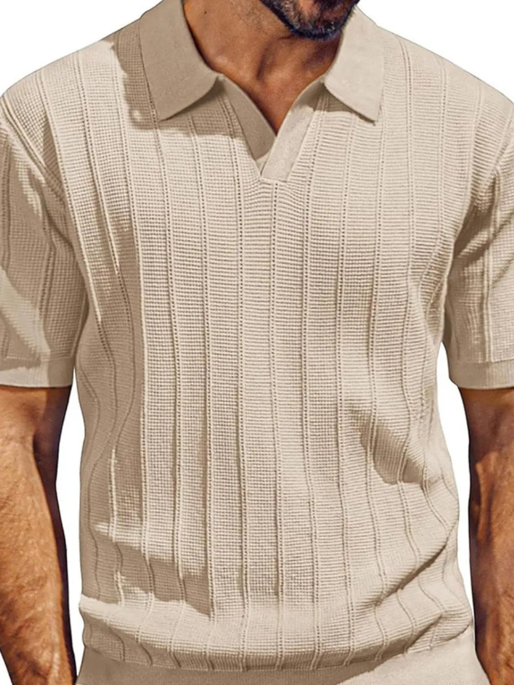 Men's Full Size Textured Collared Neck Short Sleeve Polo Plus Size - Velora