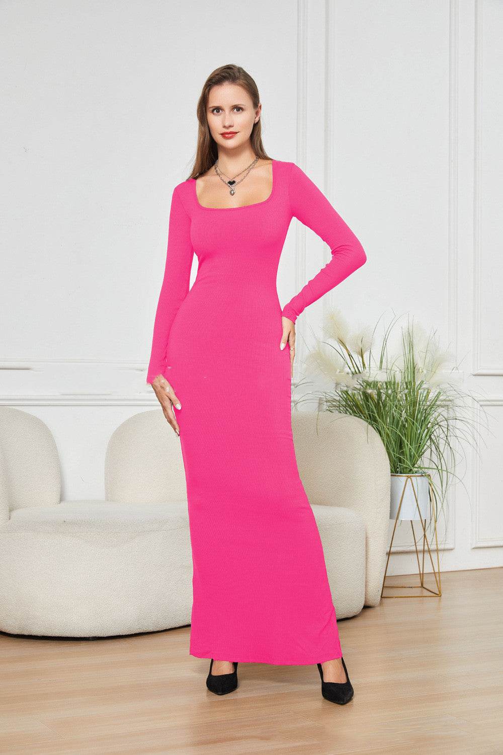 Two-in-one With Lining Double-layer Belly Contracting Hip Lifting Long Sleeve Narrow Dress - Velora